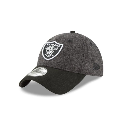 Grey Las Vegas Raiders Hat - New Era NFL Tweed Turn 9TWENTY Adjustable Caps USA4867035